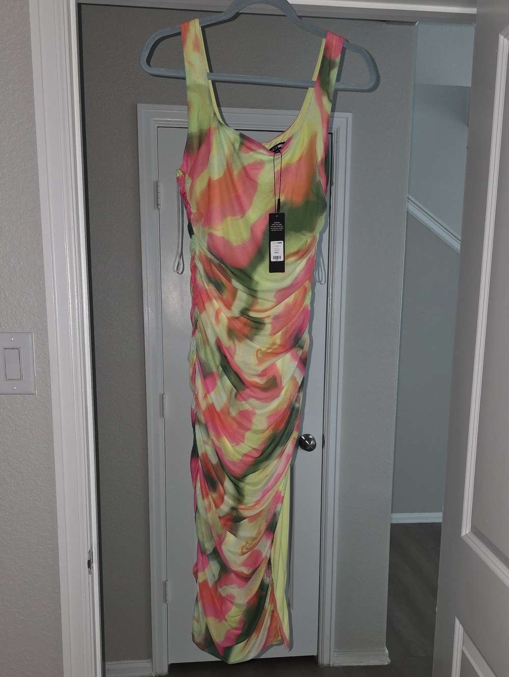 Fashion Nova Neon Multi-Color Ruched Maxi Dress